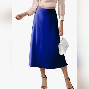 CIYUBVH (Amazon) Elegant Royal Blue Satin Midi Skirt Size M